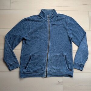 Faherty Marled Full Zip Sweater Jacket Mens L Natural Indigo Dyed Cotton Blue